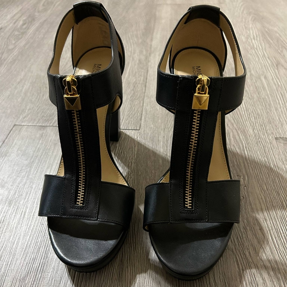 Black High Heels with Gold Zipper